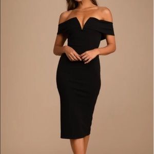 Great condition. Lulus black off the shoulder midi dress. Medium.